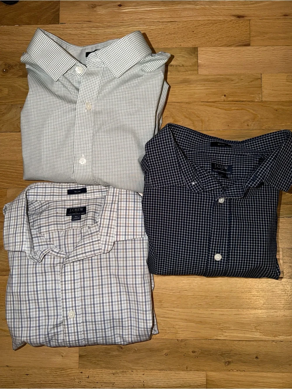 J. Crew Slim Fit Checked Shirt Bundle - Navy, White, Light Green